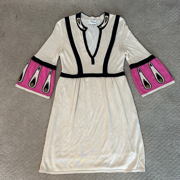 Tracy Reese Cream and Pink V-Neck Sweater Dress Size 4 - Picture 1 of 9